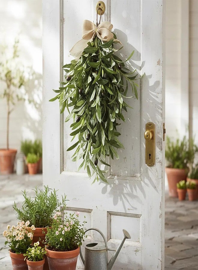 Rotroyce Artificial Olive Branch Wreath Teardrop Swag 24 Inch, Faux Greenery Hanging Pendant for Front Door, Wedding Arch, Window & Wall Decor, Year-Round Indoor/Outdoor Farmhouse Porch Decoration (Green) - Image 4